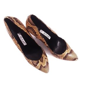 Vintage snake leather pumps. Black + yellow